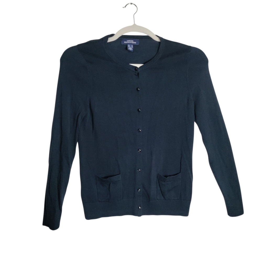Lands End Outfitters Womens Black Cotton Modal Button Front Cardigan Sweater M